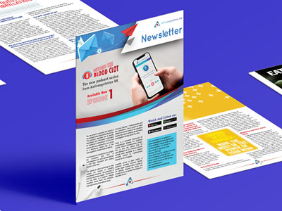 Antiocoagulation UK Rebrand - Newsletter on mobile phone - charity dedicated to the prevention of thrombosis, raising awareness of the risk of blood clots and how to help prevent them by providing information, education and support for patients and healthcare professionals