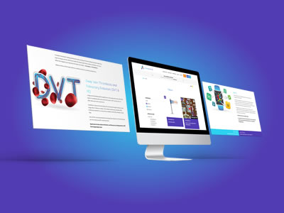 Antiocoagulation UK Rebrand - Website home page screens - charity dedicated to the prevention of thrombosis, raising awareness of the risk of blood clots and how to help prevent them by providing information, education and support for patients and healthcare professionals