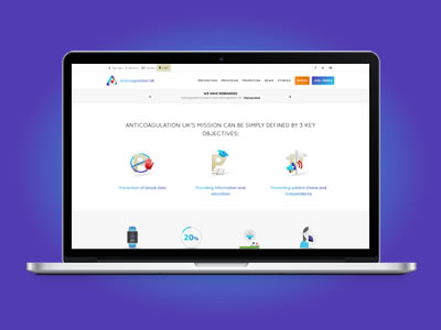 Anticoagulation UK Rebrand - Website home page layout for the charity discussing Venous Thromboembolism VTE, Deep Vein Thrombosis DVT and Pulmonary Embolism PE