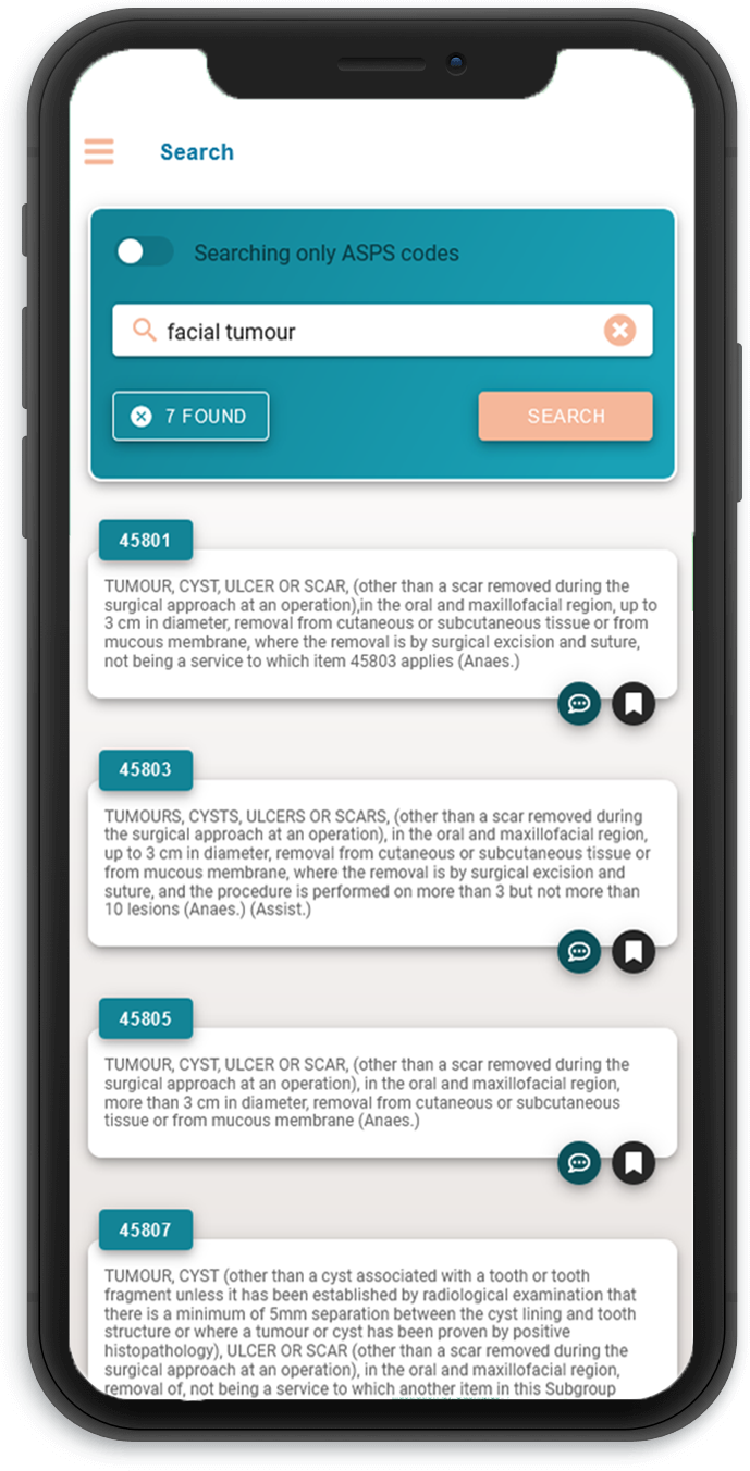 ASPS | App displaying MBS search screen