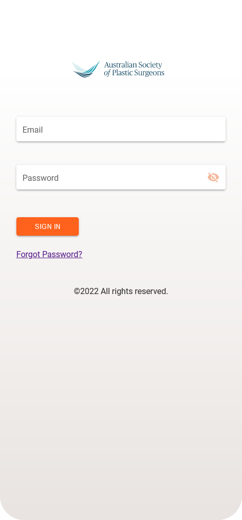 Australian Society of Plastic Surgeons - App Login Screen