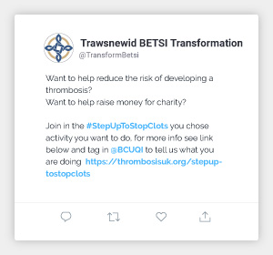 Thrombosis UK | Step Up To Stop Clots tweet